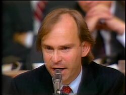July, 1987 close up House counsel John Nields asking Oliver North question during Iran-Contra hearings Stock Footage