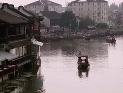 MS View of tour boats on river in village of Zhujiajiao / Shanghai,  China Stock Footage