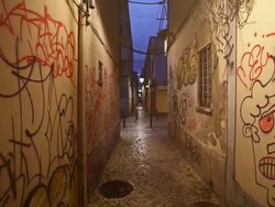 Panning video in small alleys Stock Footage