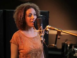 Female performing in recording studio Stock Footage