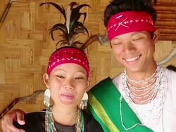 CU Shot of Naga tribes couple in traditional outfit during Hornbill Festival, Kisama / Kohima, Nagaland, India Stock Footage