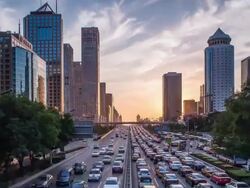 TIME LAPSE: Sunset In Beijing International Trade Center (ITC) CBD Stock Footage