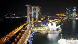 Heavy traffic moves along the Helix Bridge at night. Stock Footage
