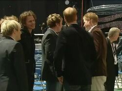 Princes William and Harry meets Duran Duran before the 2007 Live Earth Concert Stock Footage
