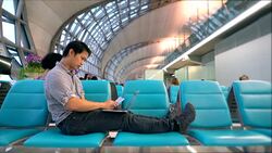 Young businessman working on laptop Stock Footage