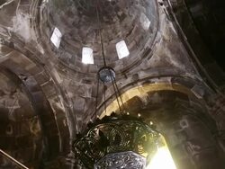 Geghard monastery, interior view of the monastery Stock Footage