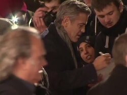 George Clooney at 'The Monuments Men' UK Film Premiere at National Gallery on February 11, 2014 in London, England. Stock Footage