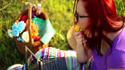 Woman on a picnic Stock Footage