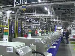 MS PAN Woker working at newspaper printing office / Russelheim, Hesse, Germany Stock Footage