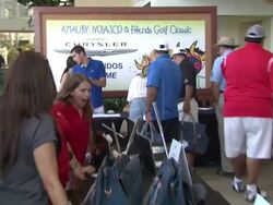 ATMOSPHERE: Signage and guests Stock Footage