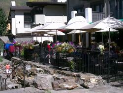 Outdoor terrace cafe in Vail Stock Footage