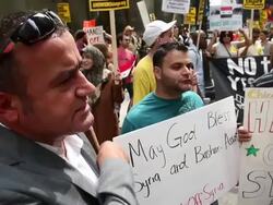 Protesters Demonstrate Against Intervention In Syria Stock Footage