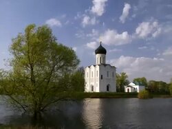 WS T/L View of Church of Intercession on River Nerl Inscribed in World Heritage List of UNESCO / Vladimir, Russia Stock Footage