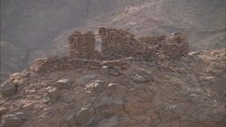 Ruins of the ancient emerald mining town of Sikait remain on a rocky hill in Egypt. Stock Footage