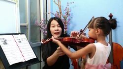 violinist playing violin musics with student Stock Footage
