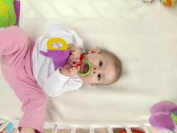 HD CRANE: Adorable Baby Lying In Crib Stock Footage