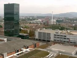 WS AERIAL View of Kleinbasel district in city of basel with wiese river and rosental / Wadenswil, Zurich, Switzerland Stock Footage