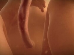 Male foetus in the womb, showing his umbilical cord and genitals. Towards the end of the clip, he kicks his foot. This foetus is at full term, and is fully developed and ready to be born Stock Footage