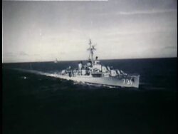 1964 B/W WS US Naval warship, USS Maddox Turner at sea around the time of the Gulf of Tonkin Incident / North Vietnam Stock Footage