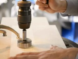 CU Shot of woodworkers opening hole to wood / Kyoto, Japan Stock Footage