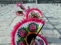 MS Group of Korean fan dance group performing behind Gyeongbokgung Palace / Seoul, South Korea  Stock Footage