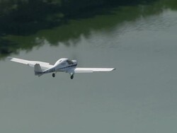 Following Light Aircraft Landing At Montpellier Airport Stock Footage