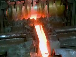 CU View of steelworks in rolling mill at Hoesch-Schwerte / Schwerte, Rhineland-Palatinate, Germany Stock Footage
