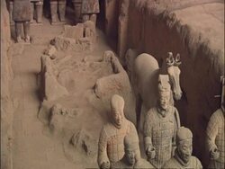 Terracotta Army, high angle, Museum of Qin, Xian, China Stock Footage