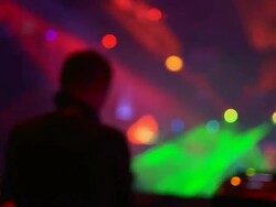 HD DJ Booth in Front of Disco Lights (Defocused) Stock Footage
