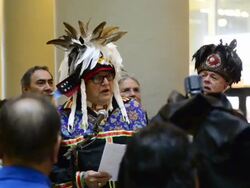 Pan Am Games Fire Welcome Ceremony: Bryan Laforme speak during event Stock Footage