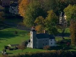 WS AERIAL ZI TS Shot of lighthouse at Sodus Point / New York, United States Stock Footage