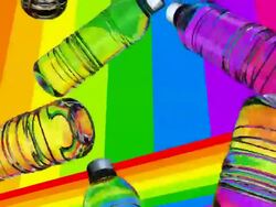 Colorful loopable low angle view. Falling water bottles Stock Footage
