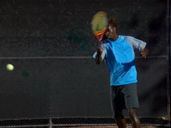SLO MO, MS, Man playing tennis, Santa Barbara, California, USA Stock Footage
