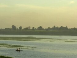 WS, HA, PAN, Fishermen in boat on Nile River, Egypt Stock Footage