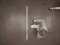 overhead view of fencer winning the match and making winning gestures Stock Footage