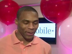INTERVIEW: Russell Westbrook on Magic Johnson at the Russell Westbrook Greets Fans At T-Mobile And Gears Up For NBA All-Star 2011 In Los Angeles at Los Angeles CA. (Footage by WireImage Video/GettyImages) Stock Footage