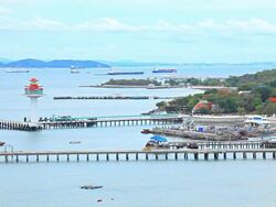 Lighthouse harbor freight and tourists. Stock Footage