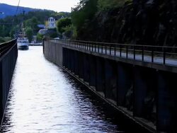 Ferry in a watergate Stock Footage