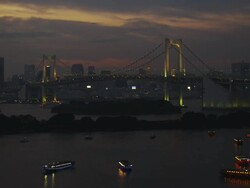 WS View of bridge at sunset / Tokyo, Tokyo-to, Japan   Stock Footage