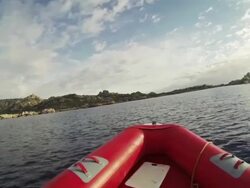 Inflatable Boat sailing Mediterranean sea Stock Footage
