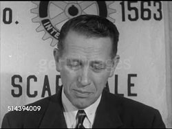 1952: ROTARY CLUB MEETING: VS 'Rotary International' sign, members of the Rotary Club of Scarsdale New York in meeting, Scarsdale High School Principle Lester Nelson speaking about role of community in education (SOT). Instructional Video