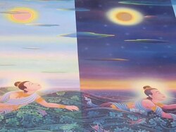 MS View of Wall painting / Gaya, Bihar, India Stock Footage