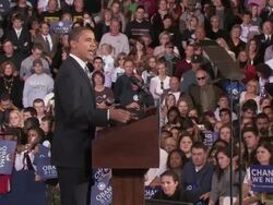 October 28, 2008 MS PAN Democratic presidential candidate Barack Obama speaking before large crowd at campaign rally at James Madison University/ Harrisonburg, Virginia/ AUDIO Stock Footage