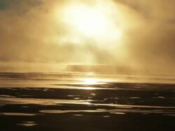 WS POV View of ice foge with sun AUDIO /  Weddell sea,  Antarctica Stock Footage