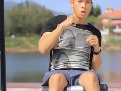 Young men excercise outdoor Stock Footage