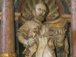 MS Figurs of saint in church / Saarburg-Beurig, Rhineland Palatinate, Germany Stock Footage