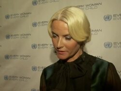 INTERVIEW: Crown Princess of Norway Mette-Marit talks about Norway's support of mother and child health, on reaching the millenium development goals at  United Nations Every Woman Every Child Dinner 2012 Stock Footage