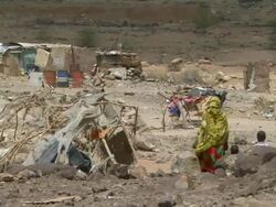 WS View of tent with women and children walking / Djibouti Stock Footage
