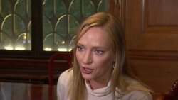 EVENT CAPSULE CHYRON - Uma Thurman Hosts The Launch of Dino Tales and Safari Tales at The American Museum of Natural History with Kuato Studios Stock Footage