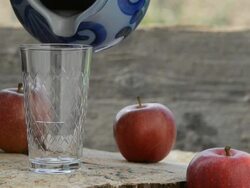 Hessian Cider apple juice and Jug, Bembel Apfelsaft Stock Footage
